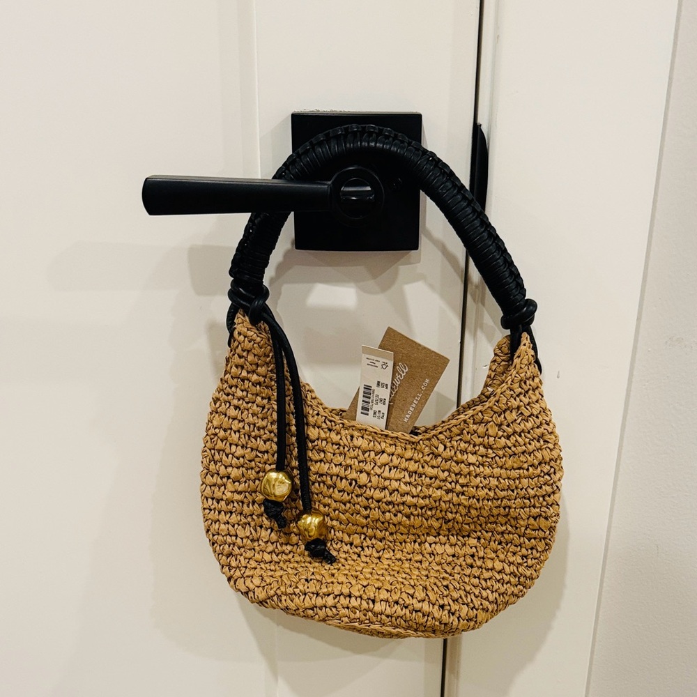 Madewell - Straw  Bag with Black Wrapped Handle and Gold Accents